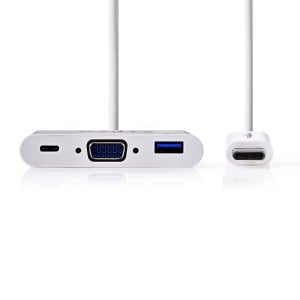 DELTACO USB-C-telakointiasema, VGA/USB-C, 60W USB-C PD, valkoinen | USBC-VGA2