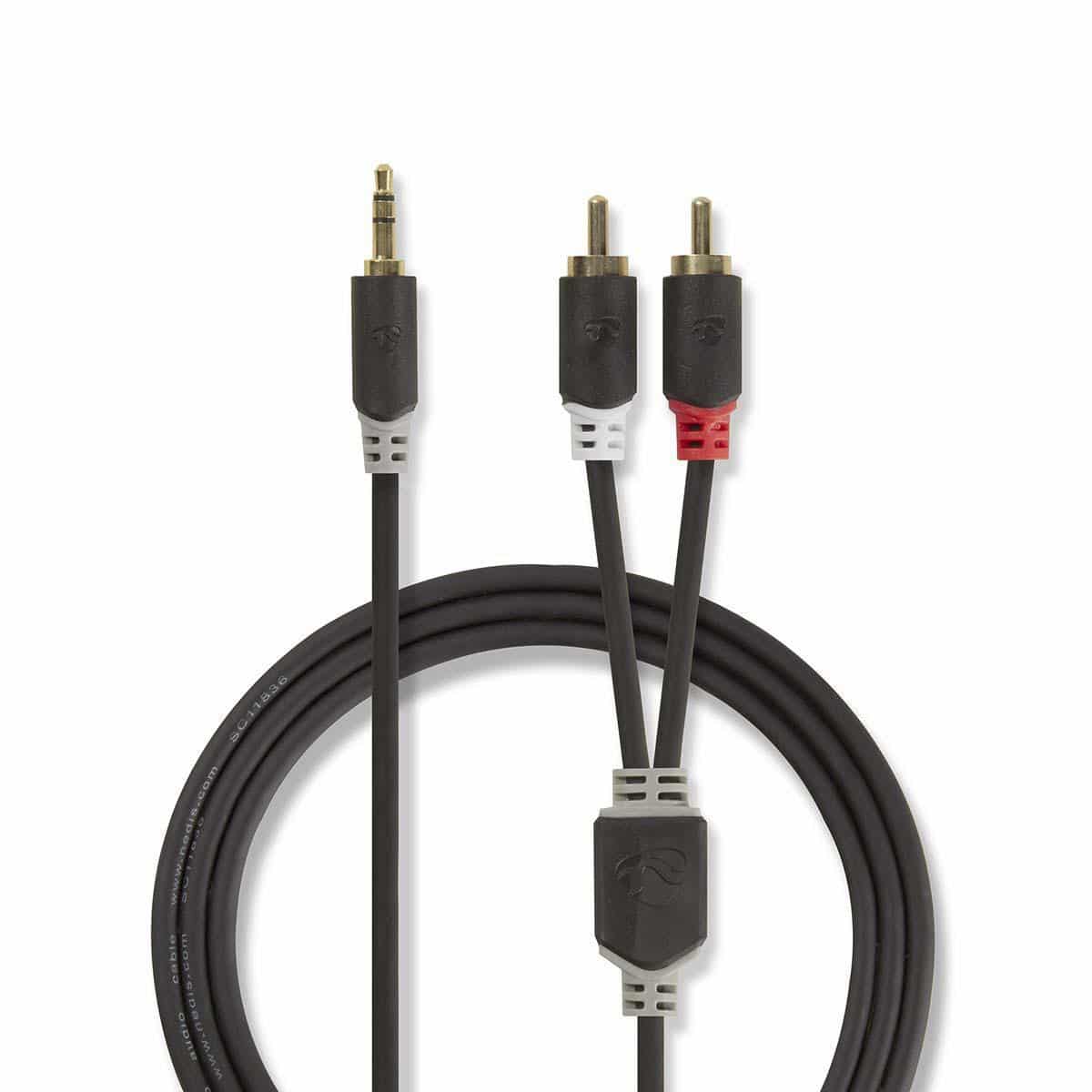 Nedis Stereoaudiokaapeli | 3,5 mm, Uros – 2x RCA, Uros | 1,0 m | Antrasiitti