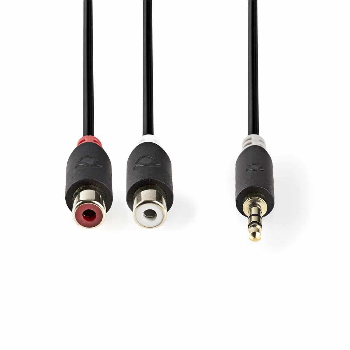 Nedis Stereoaudiokaapeli | 3,5 mm, Uros – 2x RCA, Naaras | 0,2 m | Antrasiitti