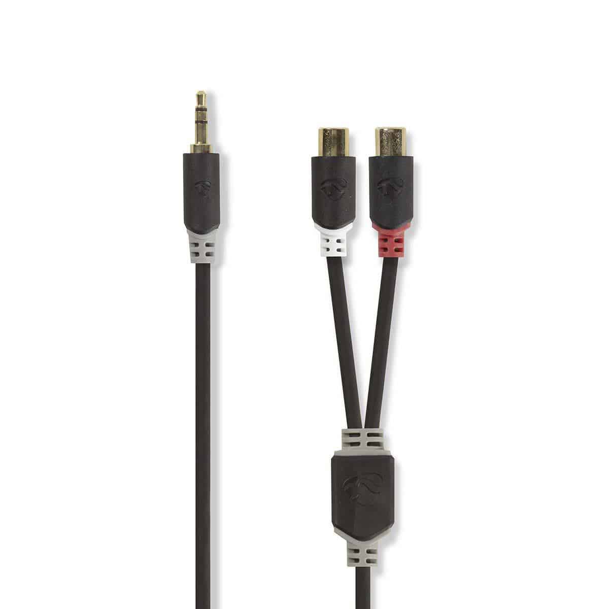 Nedis Stereoaudiokaapeli | 3,5 mm, Uros – 2x RCA, Naaras | 0,2 m | Antrasiitti