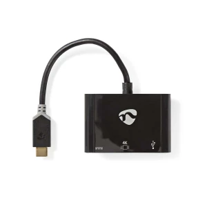 Nedis USB Type-C -Sovitinkaapeli | Type-C, Uros – Type-C Naaras + A Naaras + HDMI™-lähtö | 0,15 m | Antrasiitti
