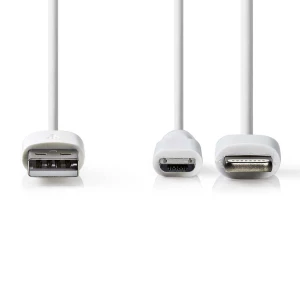 Nedis 2-in-1-Synkronointi- ja Latauskaapeli | USB-A, Uros – Micro B, Uros / Apple Lightning, 8-nastainen Uros | 1,0 m | Valkoinen