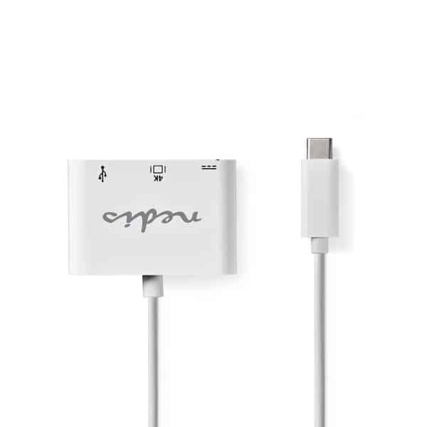 Nedis USB Type-C -Sovitinkaapeli | Type-C, Uros – USB A, Naaras + Type C, Naaras + HDMI-lähtö | 0,2 m | Valkoinen
