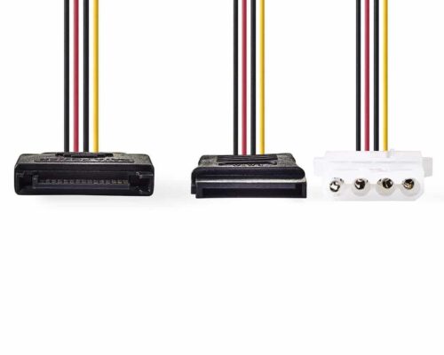 Nedis Sisäinen virtajohto | SATA, 15-nastainen Uros – SATA, 15-nastainen Naaras + Molex, Naaras | 0,15 m | Monenlainen