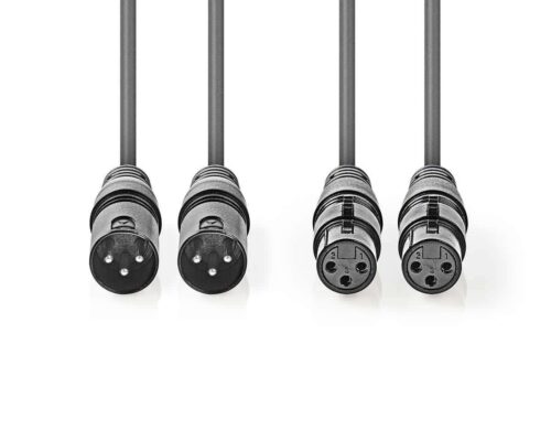 Nedis Balansoitu XLR-Audiokaapeli | 2 x XLR, 3-Nastainen Uros – 2 x XLR, 3-Nastainen Naaras | 0,5 m | Harmaa