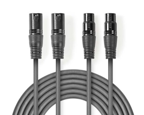 Nedis Balansoitu XLR-Audiokaapeli | 2 x XLR, 3-Nastainen Uros – 2 x XLR, 3-Nastainen Naaras | 0,5 m | Harmaa