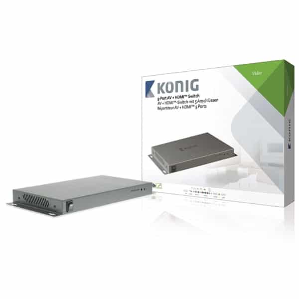 König 5-porttinen AV + HDMI -kytkin, komposiitti ja komponentti, VGA, 2 x HDMI -tulo – HDMI-lähtö
