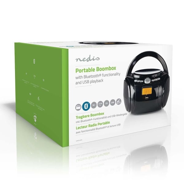 Nedis Boombox-soitin | 9 W | Bluetooth® | CD-Soitin/FM-Radio/USB/Aux | Musta
