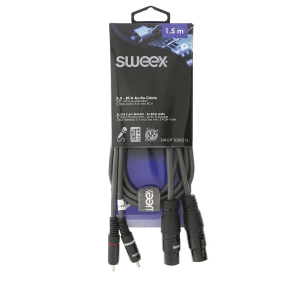 Sweex XLR Stereokaapeli 2x XLR 3-Pin Naaras - 2x RCA Uros 1.5 m Tummanharmaa