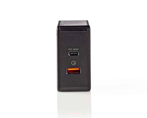 Nedis Seinälaturi | 3,0 A | USB (QC) / USB-C | Virransyöttö 30 W | Musta