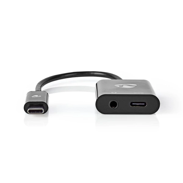 Nedis USB-C-Sovitin | USB-C, Uros – 3,5 mm:n Naaras + USB-C, Naaras | 0,15 m | Musta