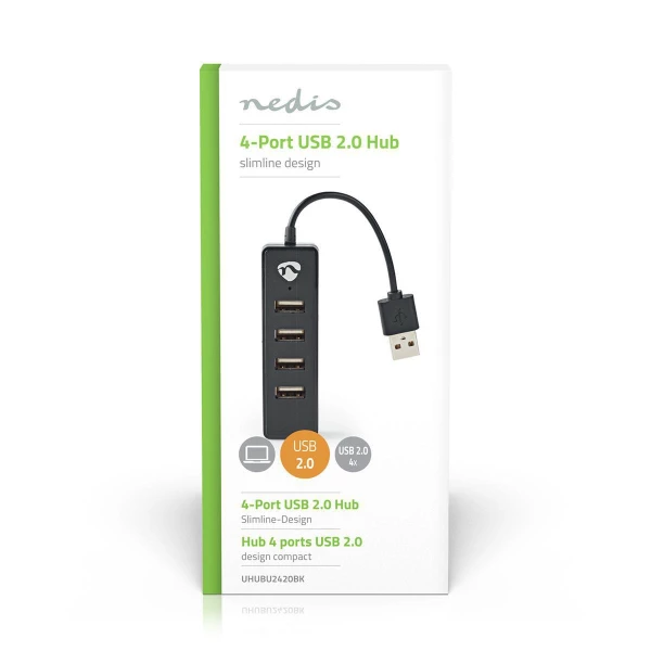 Nedis USB-Keskitin | 4-Porttinen | USB 2.0 | Musta