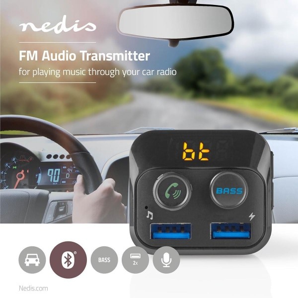 Nedis Auton FM-Lähetin | Bluetooth® | Bass Boost | MicroSD-Korttipaikka | Handsfree-Puhelut | 2 x USB