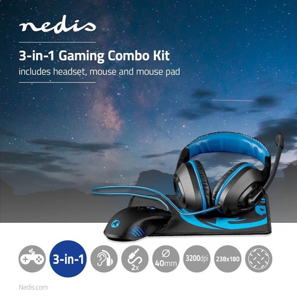 Nedis Gaming Combo Kit | 3-in-1 | Kuuloke, hiiri ja hiiri