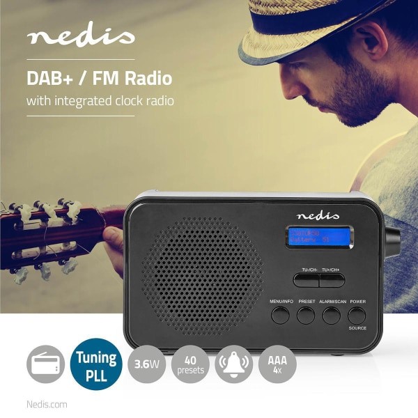Nedis DAB+-Radio | 3,6 W | FM | Kello- ja Hälytystoiminto | Musta