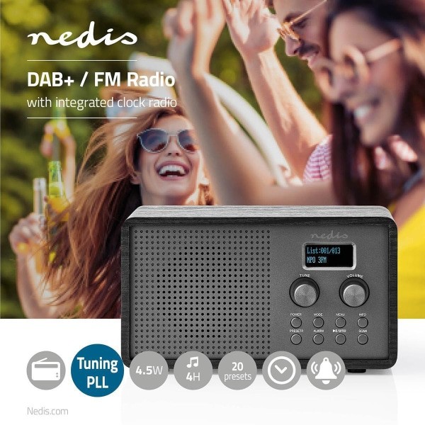 Nedis DAB+-Radio | 4,5 W | FM | Kello- ja Hälytystoiminto | Musta