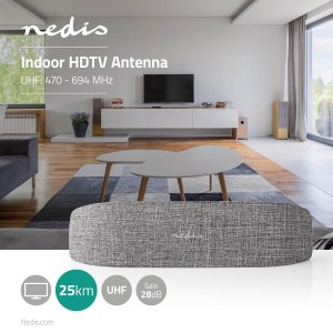 Nedis HDTV-Antenni Sisäkäyttöön | 0–25 km | Vahvistus 30–36 dB | FM/VHF/UHF | Musta