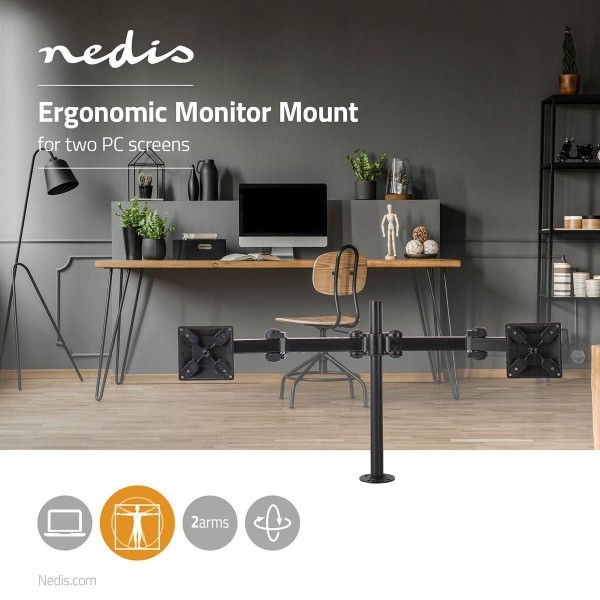 Nedis Ergonomic Monitor Mount | Double Monitor Arm | Full Motion | Black