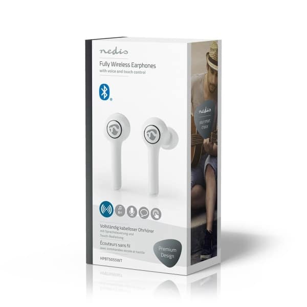 Nedis Täysin Langattomat Bluetooth®-Kuulokkeet | 6 Tunnin Toistoaika | Ääniohjaus | Kosketusohjaus | Pitkä Rakenne | Latauskotelo | Valkoinen