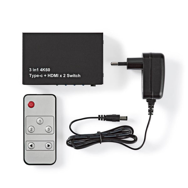 Nedis HDMI™-Kytkin | 3-Porttinen – 2 x HDMI™ + 1 x UBS- C Tulo | 1 x HDMI™-Lähtö | 4K2K taajuudella 60 kuvaa/s / HDC2.2