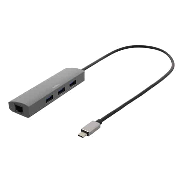 DELTACO USB-C Hub and Network Adapter, USB-C ha, RJ45 ho, 3xUSB-A 3.0, | USBC-1294