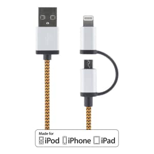 DELTACO USB-kaapeli, USB Micro B ur ja Lightning ur, MFi, 1m, oranssi | IPLH-241