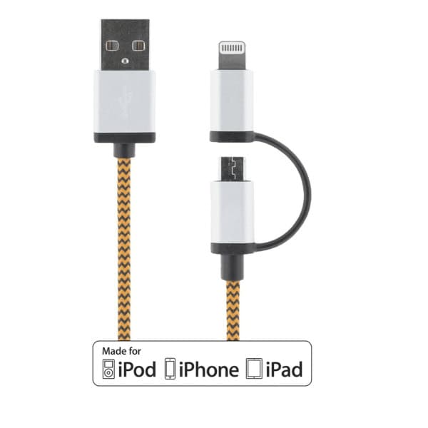 DELTACO USB-kaapeli, USB Micro B ur ja Lightning ur, MFi, 1m, oranssi | IPLH-241