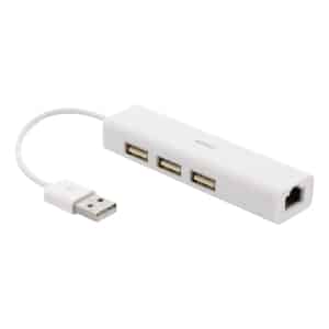 DELTACO USB-hubi ja -verkkosovitin, 100Mbps, 3xUSB, valkoinen | USB2-LAN3