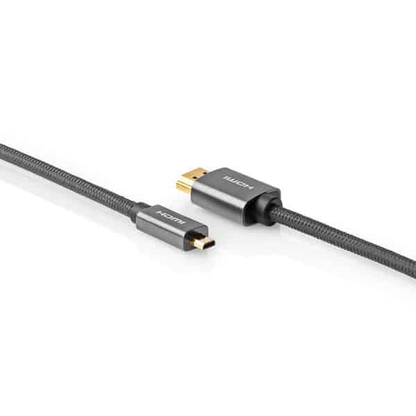 Nedis High Speed HDMI -Kaapeli, jossa Ethernet | HDMI™-Liitin - HDMI™-Mikroliitin | Tykkimetallin Harmaa | Punospäällysteinen Kaapeli | 2m