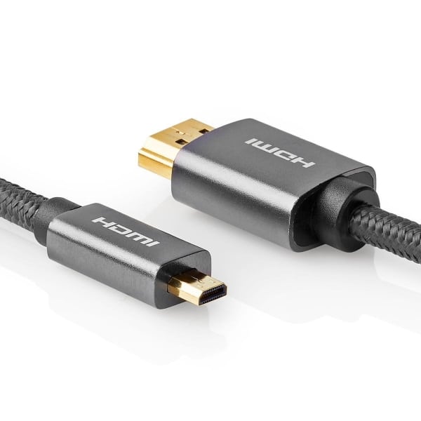 Nedis High Speed HDMI -Kaapeli, jossa Ethernet | HDMI™-Liitin - HDMI™-Mikroliitin | Tykkimetallin Harmaa | Punospäällysteinen Kaapeli | 2m