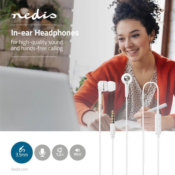 Nedis Wired Headphones | 1.2m Round Cable | In-Ear | Built-in Microphone | White