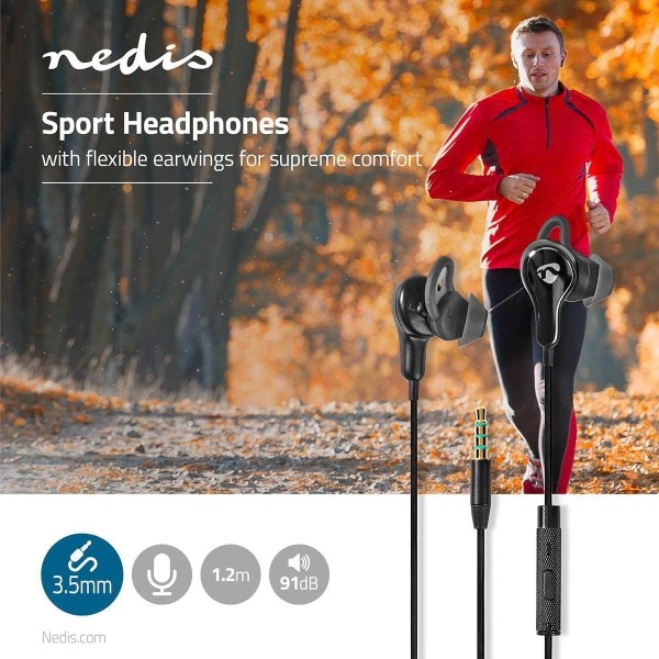 Nedis Sport Headphones | Wired | In-Ear | 1.2 m Cable | Black