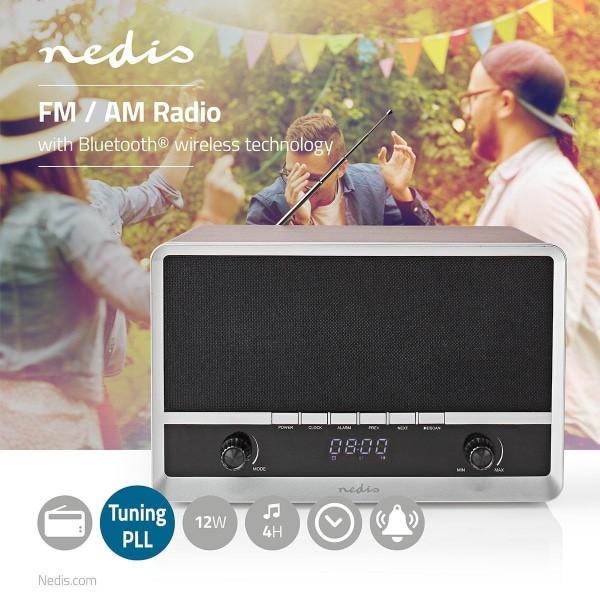 Nedis FM-Radio | 12 W | FM | Bluetooth® | Kello- ja Hälytystoiminto | Ruskea / Musta
