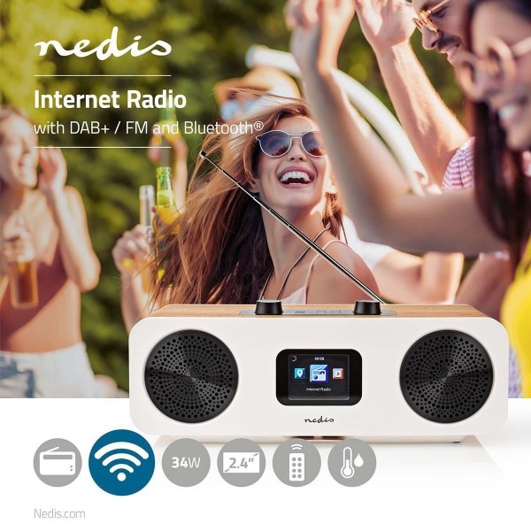 Nedis Internet-Radio | DAB+ / FM / Bluetooth® | Kaukosäädin | Valkoinen/Puu