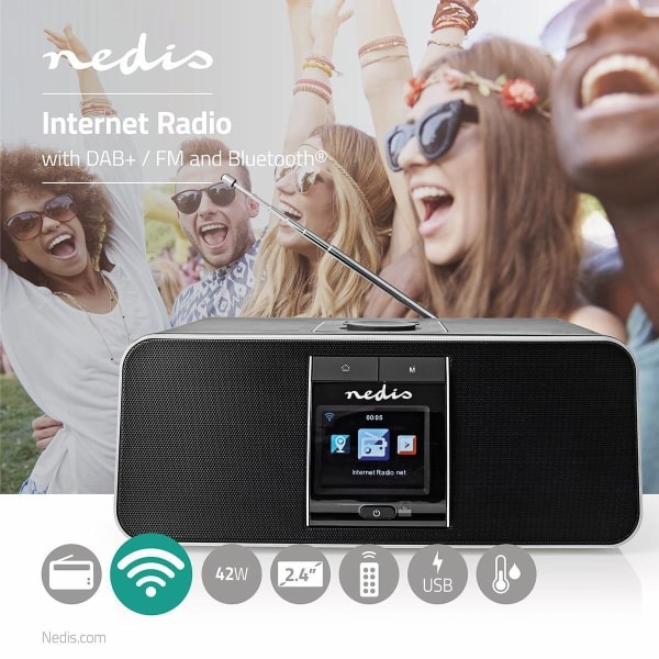 Nedis Internet-Radio | 42 W | DAB+ | FM | Bluetooth® | Kaukosäädin | Musta/Hopea