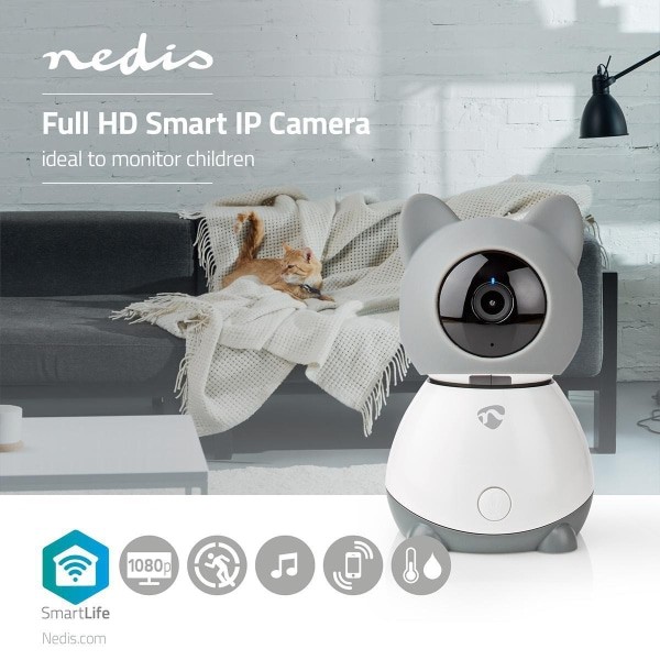 Nedis Nedis Smart Wi-Fi Indoor IP -Kamera | Panorointi ja Kallistus| Full HD | Automaattinen Seuranta | Kehtolaulu | Ilmastoanturi