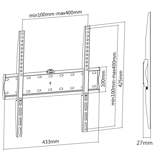 DELTACO näytön seinäkiinnike, 32" - 55", 40kg, 200x200 - 400x400 | ARM-1100