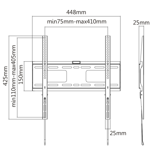 DELTACO er.suuren näytön seinäkiinnike, 32"-55", 50kg, 200x200-400x400 | ARM-1150