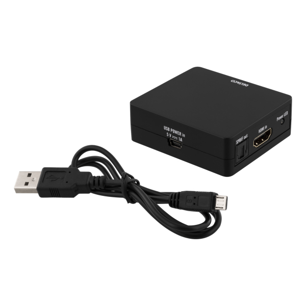 DELTACO Muunnin HDMI - HDMI +SPDIF/3,5mm, Ultra HD 30Hz, 5.1/2.1, must | HDMI-7038