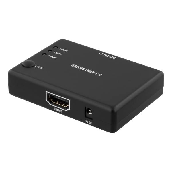 DELTACO HDMI-kytkin, 3 sisääntuloa ja 1 ulostulo, 4K 60Hz, 7.1, musta | HDMI-7042