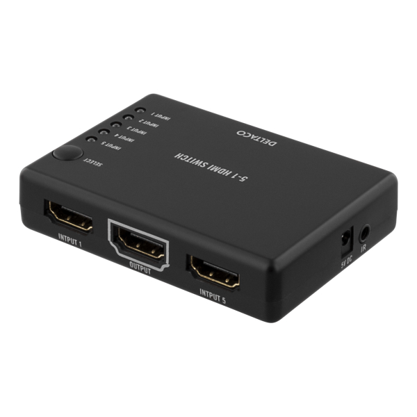 DELTACO HDMI-kytkin, 5 sisääntuloa ja 1 ulostulo, 4K 60Hz, 7.1, musta | HDMI-7043