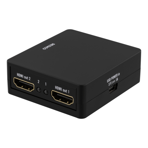 DELTACO HDMI-jakaja, 1 sisääntulo ja 2 ulostuloa, 6,75Gbit/s, musta | HDMI-7050