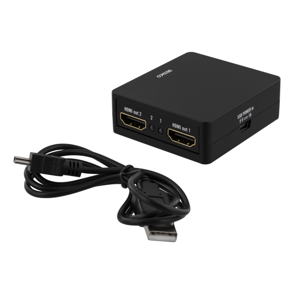 DELTACO HDMI-jakaja, 1 sisääntulo ja 2 ulostuloa, 6,75Gbit/s, musta | HDMI-7050