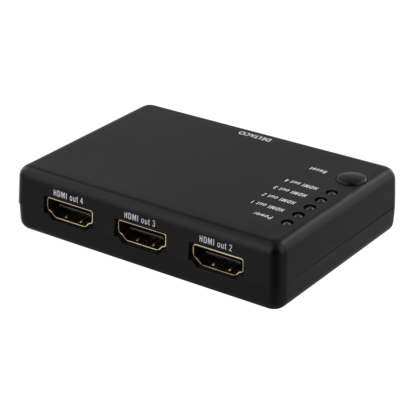 DELTACO HDMI-jakaja, 1 HDMI-tulo, 4 HDMI-lähtöä, 6,75Gbit/s, musta | HDMI-7051