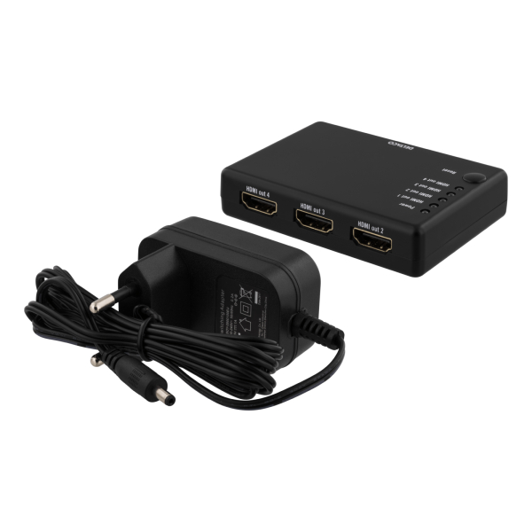 DELTACO HDMI-jakaja, 1 HDMI-tulo, 4 HDMI-lähtöä, 6,75Gbit/s, musta | HDMI-7051