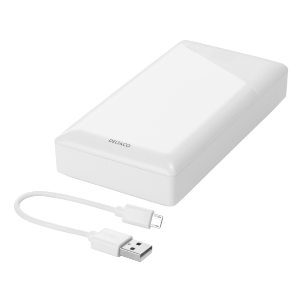 DELTACO varavirtalähde, 20000mAh, 2x USB-A, Micro USB, valkoinen | PB-A1002