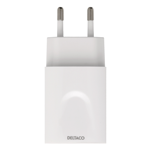 DELTACO seinälaturi, 230V, 5V 2,4A, 1xUSB-A, myyntipakkaus, valkoinen | USB-AC149