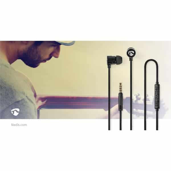 Nedis Wired Headphones | 1.2m Flat Cable | In-Ear | Built-in Microphone | Aluminium | Black