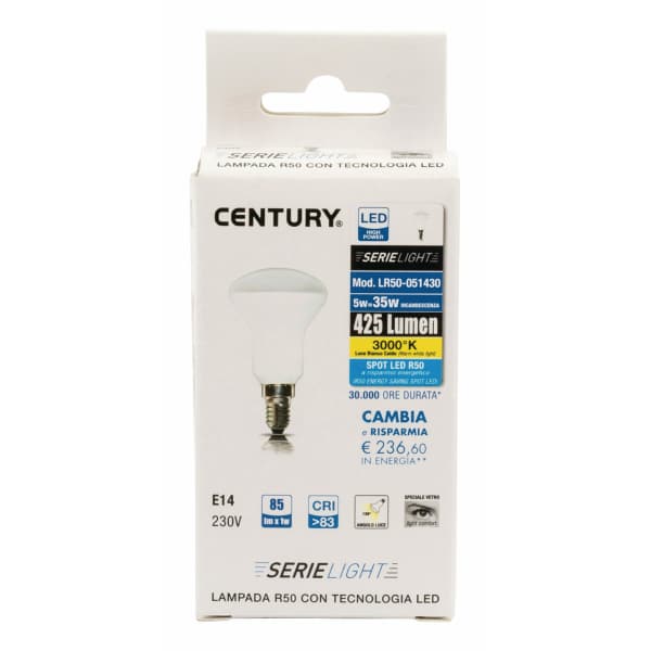 Century LED Lamppu E14 | LR50 | 5 W | 480 lm | 2700 K | Lämmin Valkoinen | Heijastin