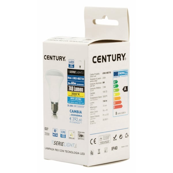Century LED Lamppu E27 | R63 | 8 W | 806 lm | 3000 K | Lämmin Valkoinen